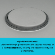 Side view of the HONE #3000 Ceramic Honing Disc showing its white surface and base