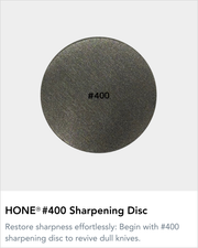 Front view of the round HONE #400 Sharpening Disc