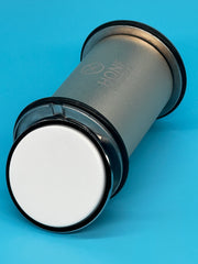 Close-up of HONE #3000 Ceramic Honing Disc mounted on the rolling sharpener