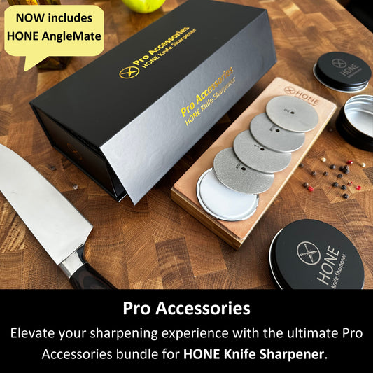 Pro Accessories (HONE Knife Sharpener not included) NOW includes HONE AngleMate in the package