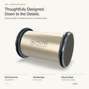 HONE Knife Sharpener materials: solid aluminum roller, ball bearings and silicone rings