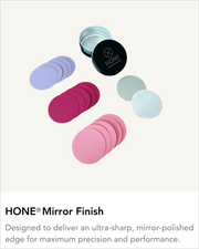 HONE Mirror Finish on an ivory background